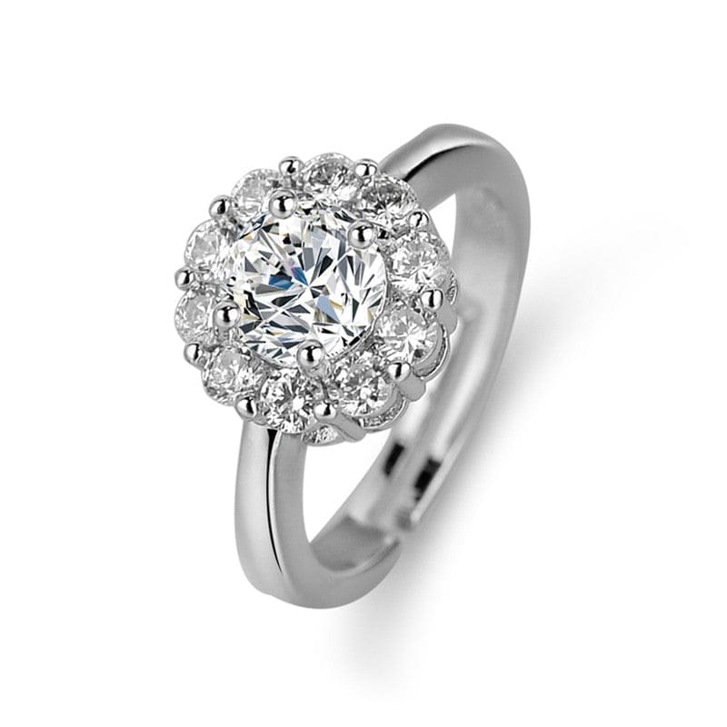 Silver Plated American Diamond Studded Floral Anti Tarnish Solitaire Adjustable Finger Ring