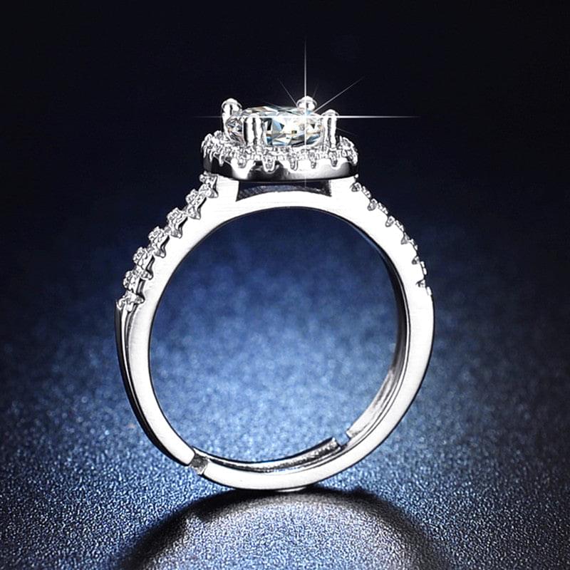 Silver Plated American Diamond Studded Square Shape Solitaire Adjustable Finger Ring