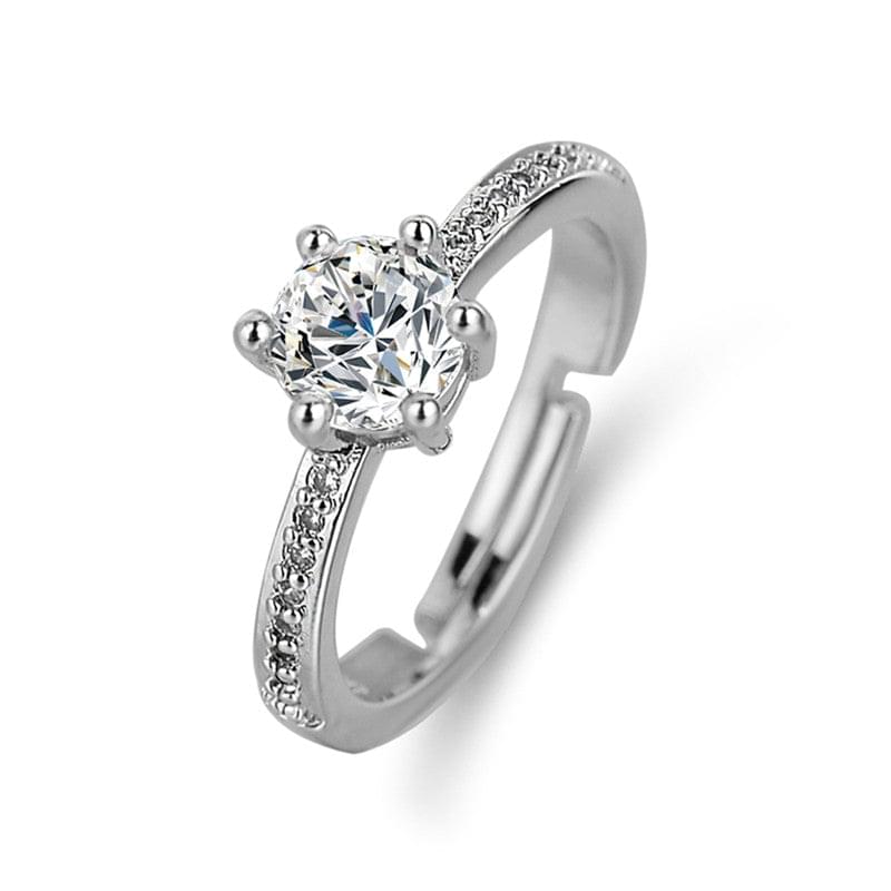 Silver Plated American Diamond Studded Contemporary Solitaire Adjustable Finger Ring