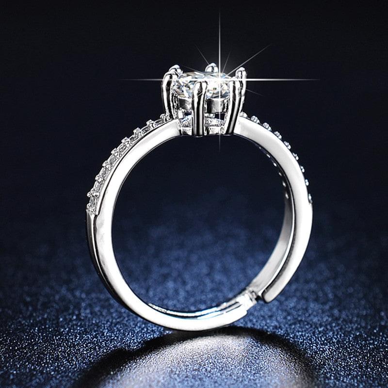 Silver Plated American Diamond Studded Contemporary Solitaire Adjustable Finger Ring