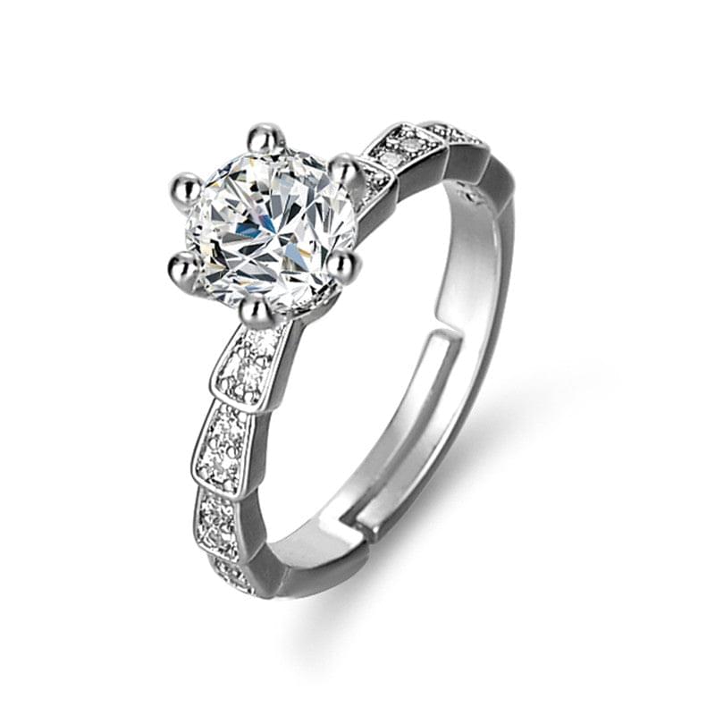 Silver Plated American Diamond Studded Contemporary Solitaire Adjustable Finger Ring