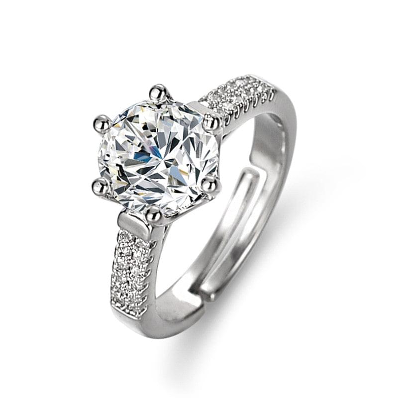 Silver Plated American Diamond Studded Contemporary Anti Tarnish Solitaire Adjustable Finger Ring