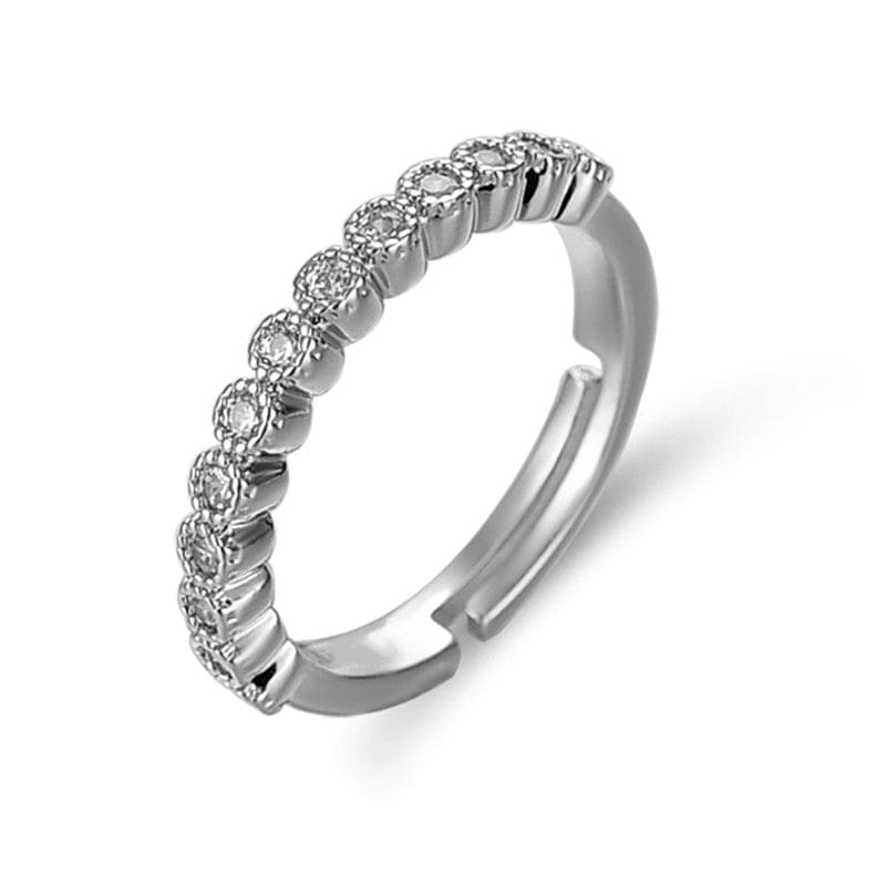 Silver Plated American Diamond Studded Anti Tarnish Contemporary Adjustable Round Finger Ring