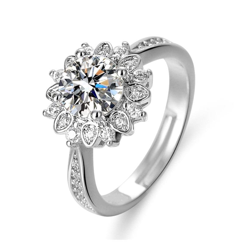 Silver Plated American Diamond Studded Floral Anti Tarnish Adjustable Solitaire Finger Ring