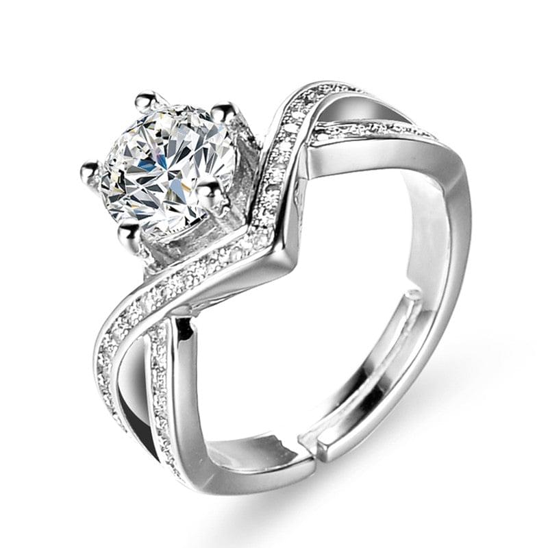 Silver Plated American Diamond Studded Contemporary Design Solitaire Adjustable Finger Ring