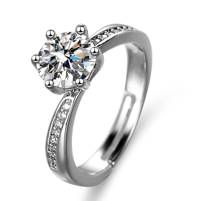 Silver Plated American Diamond Studded Contemporary Design Solitaire Adjustable Finger Ring