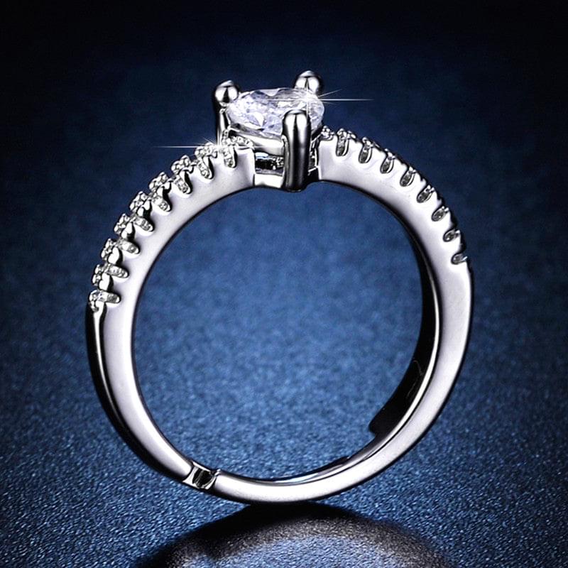 Silver Plated American Diamond Studded Heart Themed Adjustable Finger Ring