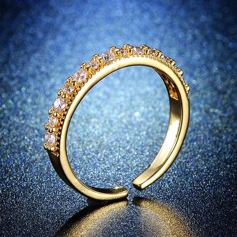 Gold Plated Crystal Studded Contemporary Adjustable Round Finger Ring