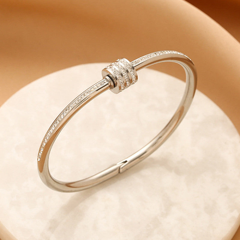 Stainless Steel American Diamond Studded Bangle Style Bracelet