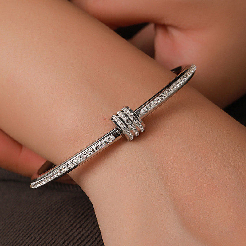 Stainless Steel American Diamond Studded Bangle Style Bracelet