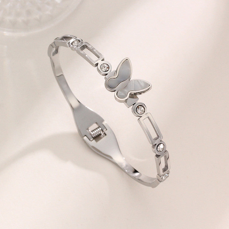 Stainless Steel Butterfly inspired Mother Of Pearls Contemporary Bracelet