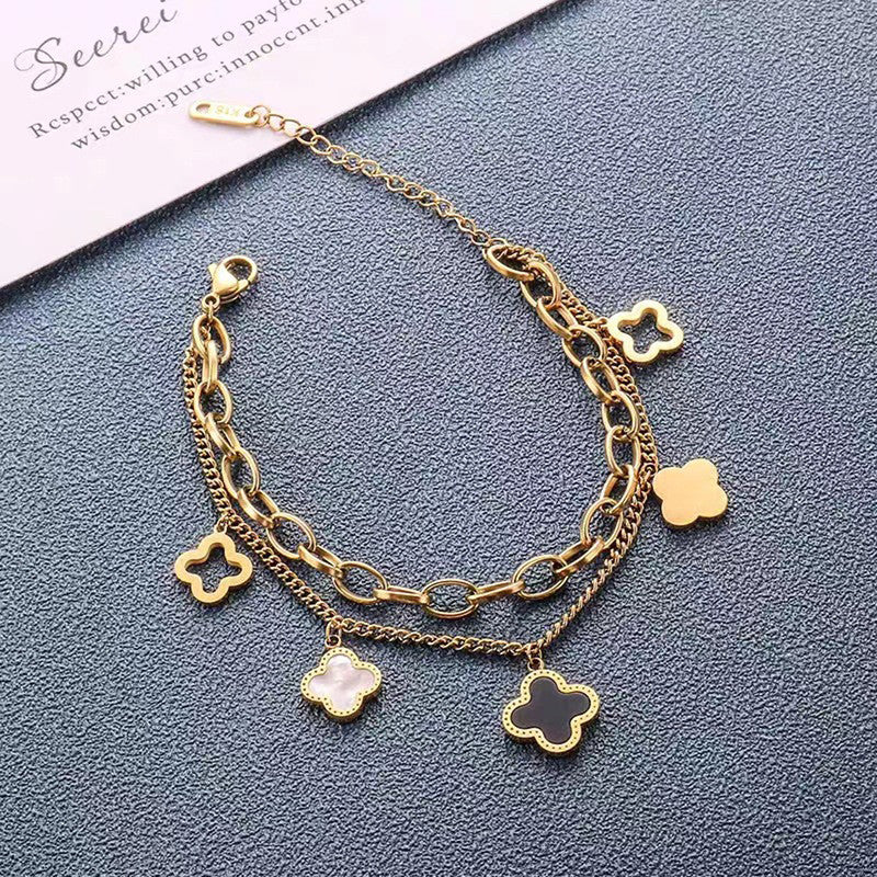 Stainless Steel Gold, Rose Gold and Silver Mother Of Pearls Clover inspired Irish Design Bracelet