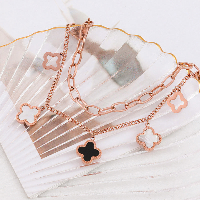 Stainless Steel Gold, Rose Gold and Silver Mother Of Pearls Clover inspired Irish Design Bracelet