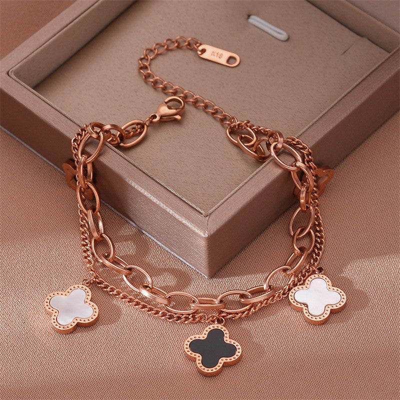 Stainless Steel Gold, Rose Gold and Silver Mother Of Pearls Clover inspired Irish Design Bracelet