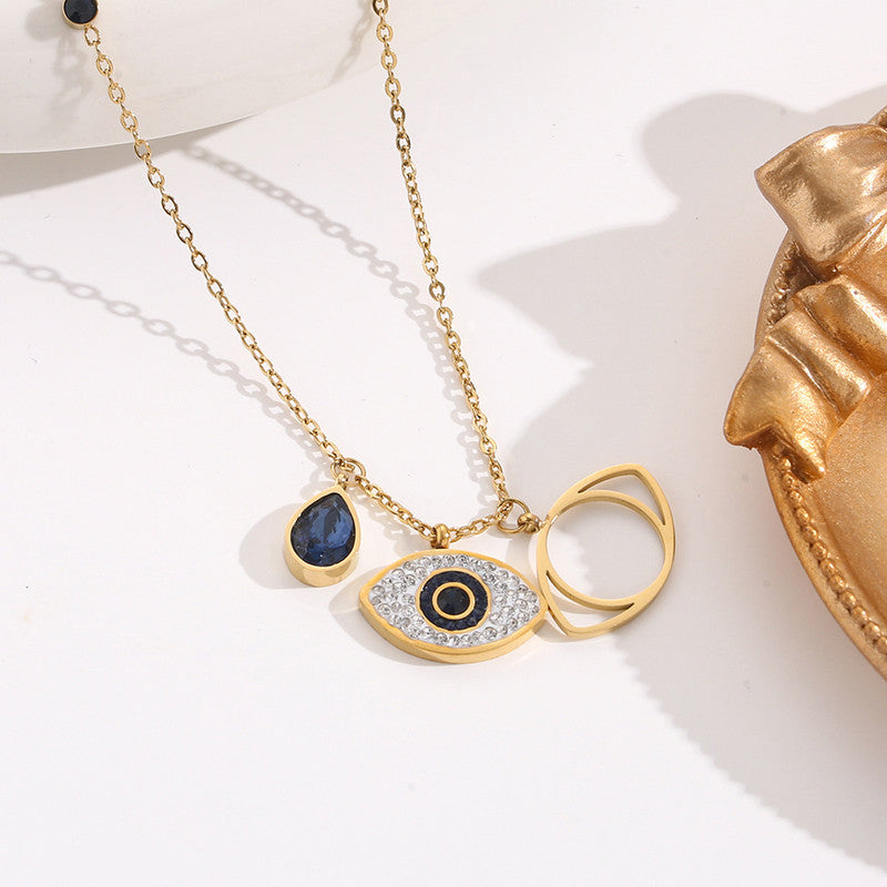 Stainless Steel Gold Plated & Rose Gold Plated American Diamond Studded Evil Eye Pendant