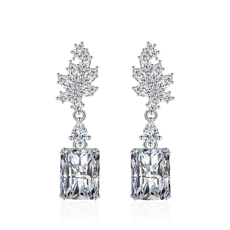 Crushed Ice Cut Cubic Zirconia Silver Plated Geometric Drop Earrings