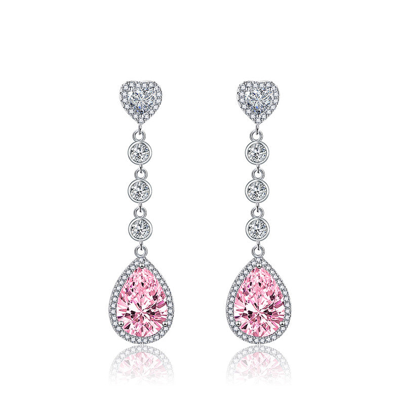 Crushed Ice Cut Cubic Zirconia Silver Plated Teardrop Shaped Drop Earrings