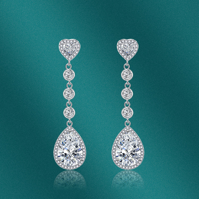 Crushed Ice Cut Cubic Zirconia Silver Plated Teardrop Shaped Drop Earrings