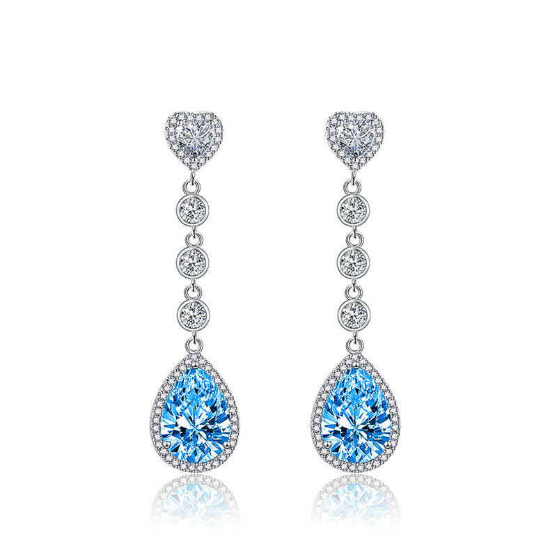 Crushed Ice Cut Cubic Zirconia Silver Plated Teardrop Shaped Drop Earrings