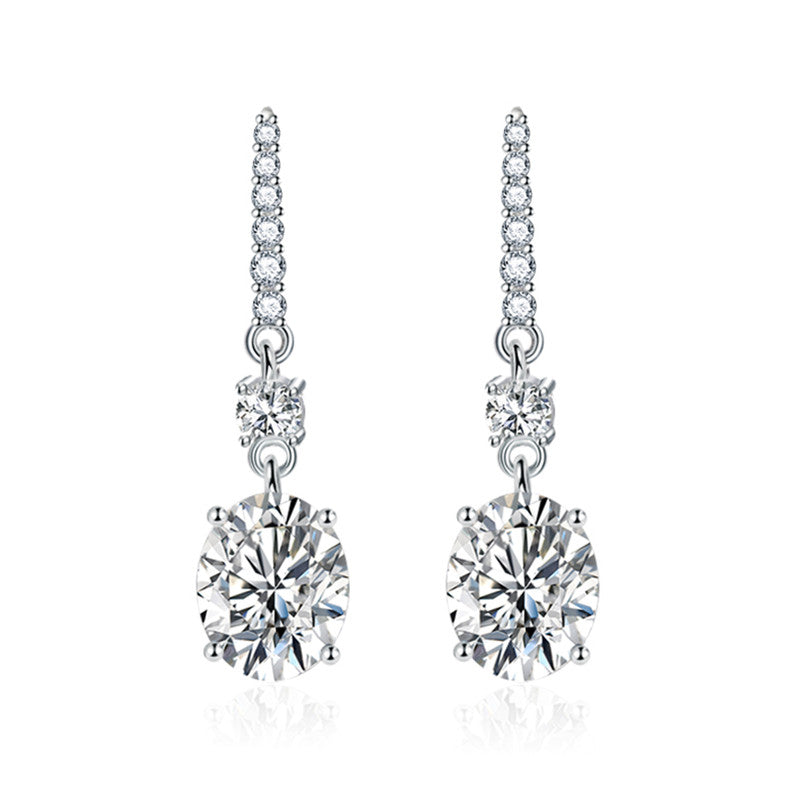 Crushed Ice Cut Cubic Zirconia Silver Plated Oval Drop Earrings