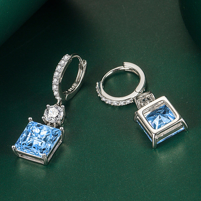 Crushed Ice Cut Cubic Zirconia Silver Plated Square Drop Earrings