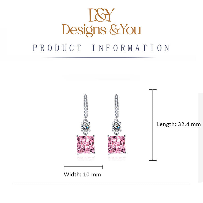 Crushed Ice Cut Cubic Zirconia Silver Plated Square Drop Earrings