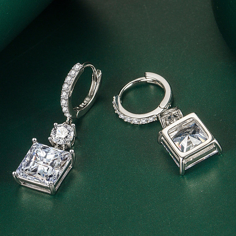 Crushed Ice Cut Cubic Zirconia Silver Plated Square Drop Earrings