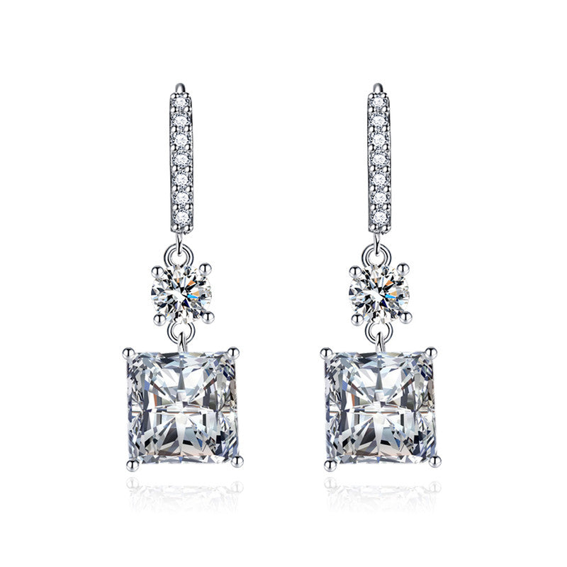 Crushed Ice Cut Cubic Zirconia Silver Plated Square Drop Earrings