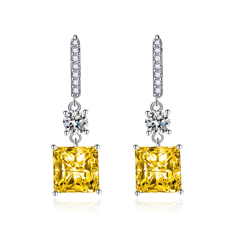 Crushed Ice Cut Cubic Zirconia Silver Plated Square Drop Earrings