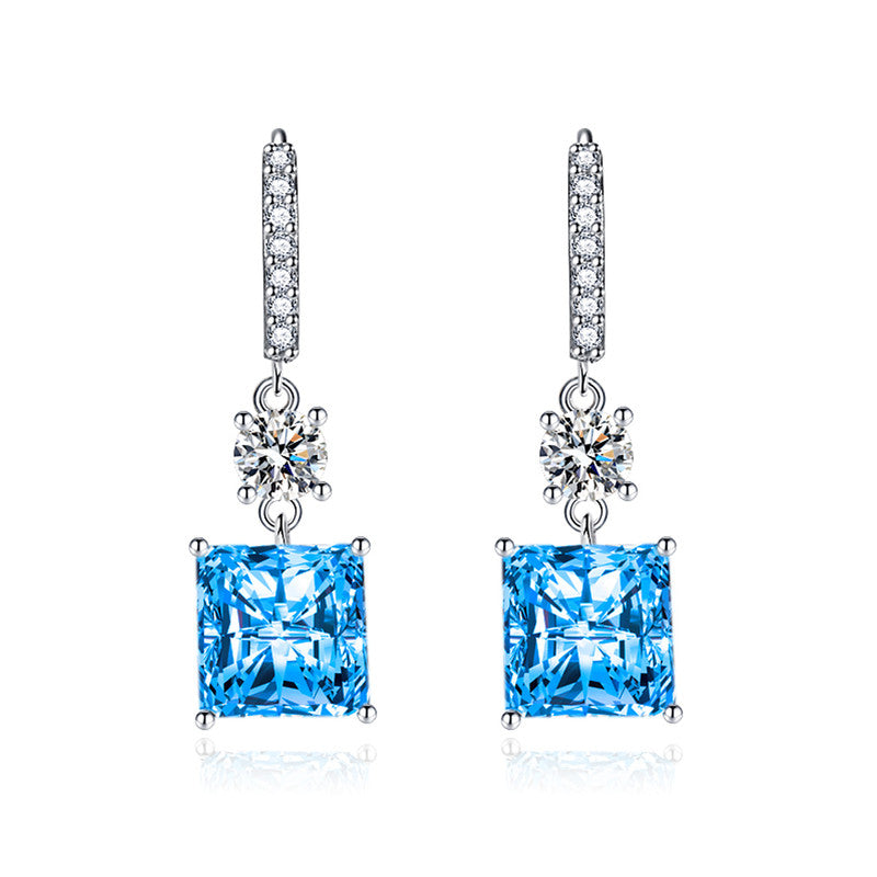 Crushed Ice Cut Cubic Zirconia Silver Plated Square Drop Earrings