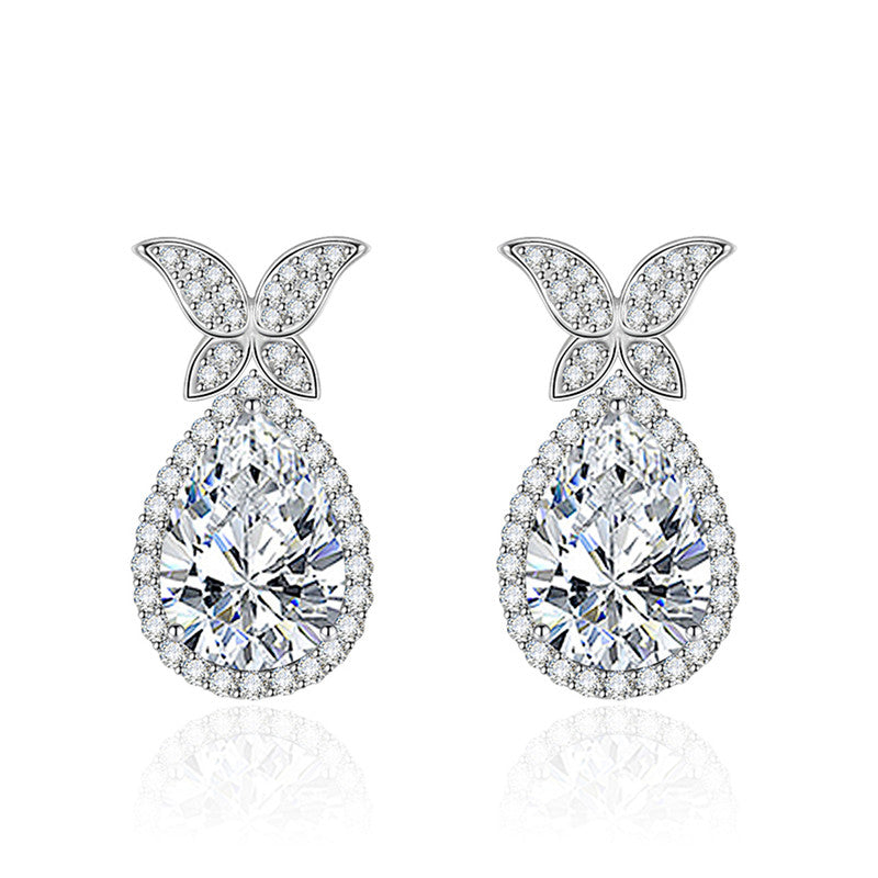 Crushed Ice Cut Cubic Zirconia Silver Plated Teardrop Shaped Drop Earrings