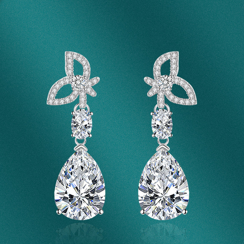 Crushed Ice Cut Cubic Zirconia Silver Plated Teardrop Shaped Drop Earrings