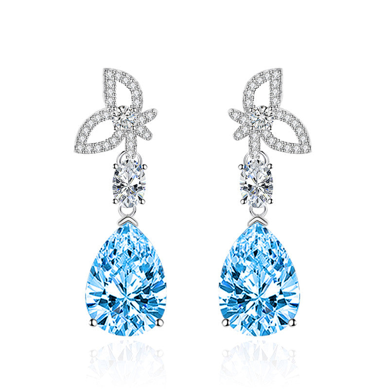 Crushed Ice Cut Cubic Zirconia Silver Plated Teardrop Shaped Drop Earrings