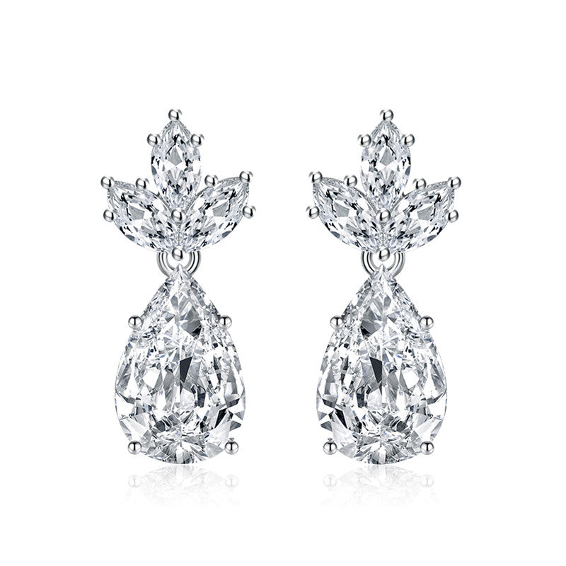 Crushed Ice Cut Cubic Zirconia Silver Plated Teardrop Shaped Drop Earrings