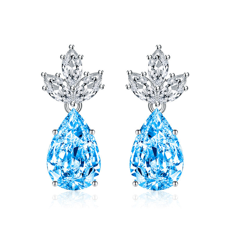 Crushed Ice Cut Cubic Zirconia Silver Plated Teardrop Shaped Drop Earrings