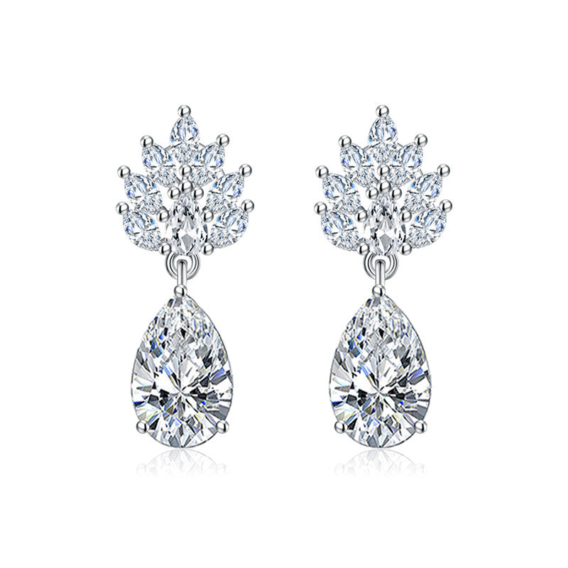 Crushed Ice Cut Cubic Zirconia Silver Plated Teardrop Shaped Drop Earrings