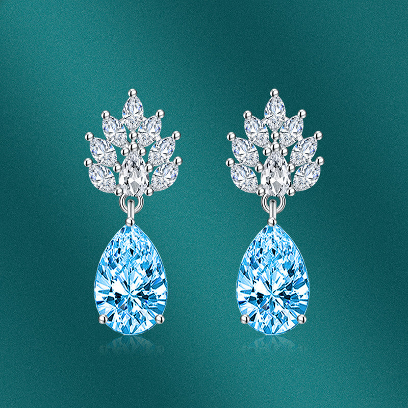 Crushed Ice Cut Cubic Zirconia Silver Plated Teardrop Shaped Drop Earrings