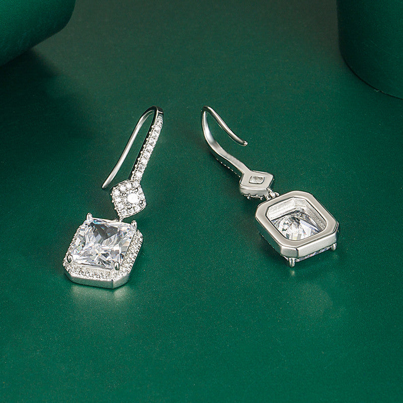 Crushed Ice Cut Cubic Zirconia Silver Plated Geometric Drop Earrings