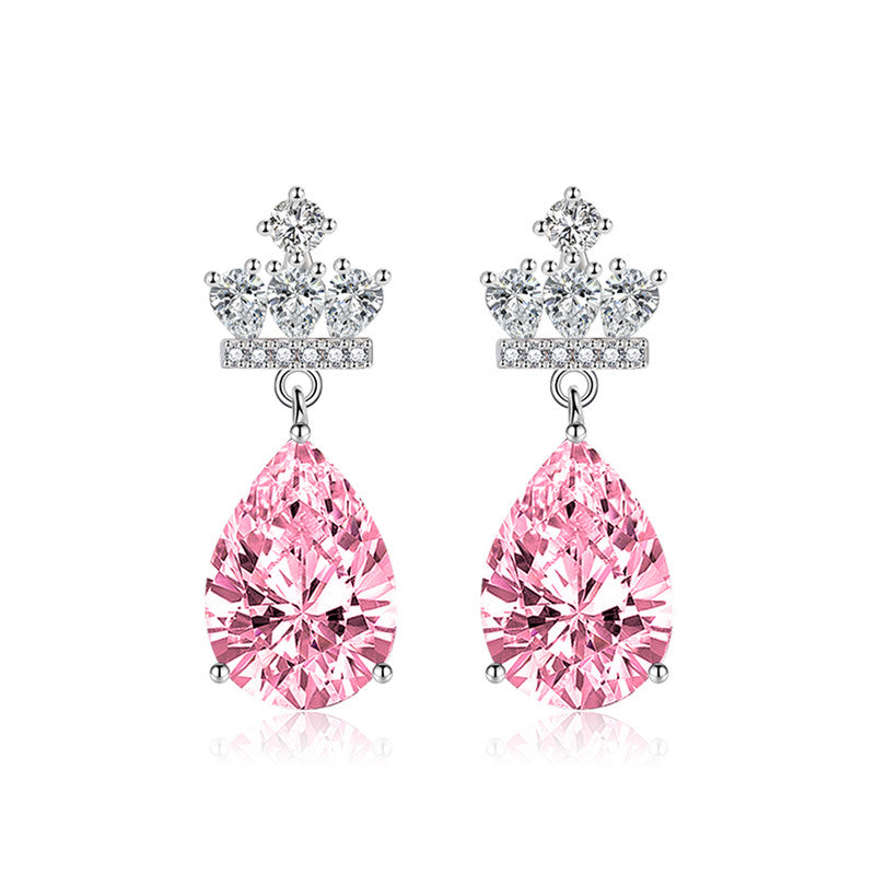 Crushed Ice Cut Cubic Zirconia Silver Plated Crown Shaped Drop Earrings