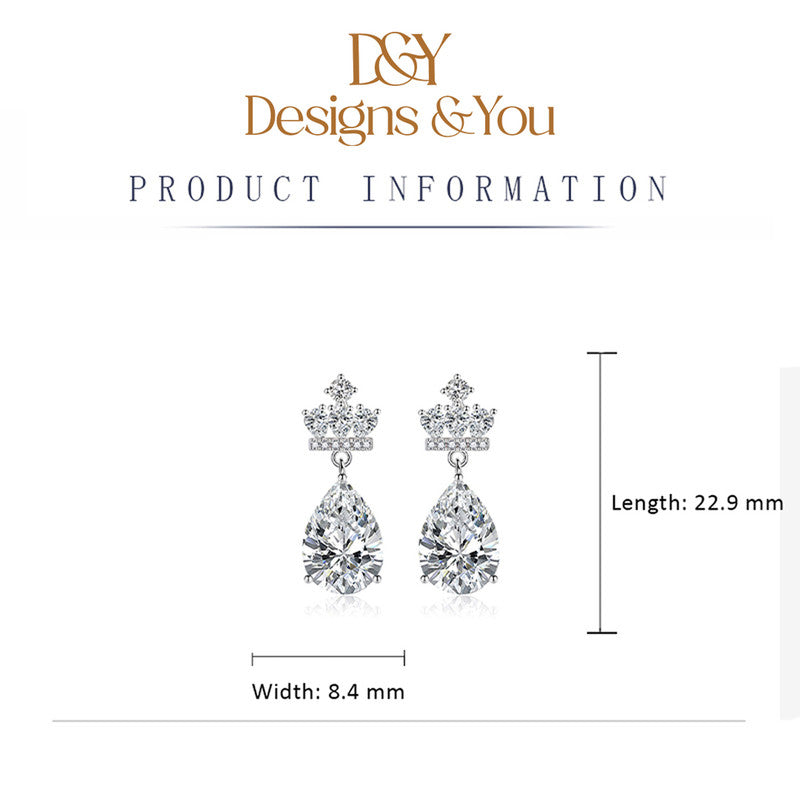 Crushed Ice Cut Cubic Zirconia Silver Plated Crown Shaped Drop Earrings