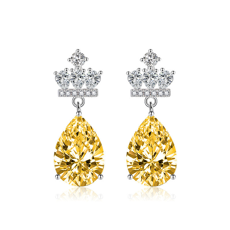 Crushed Ice Cut Cubic Zirconia Silver Plated Crown Shaped Drop Earrings