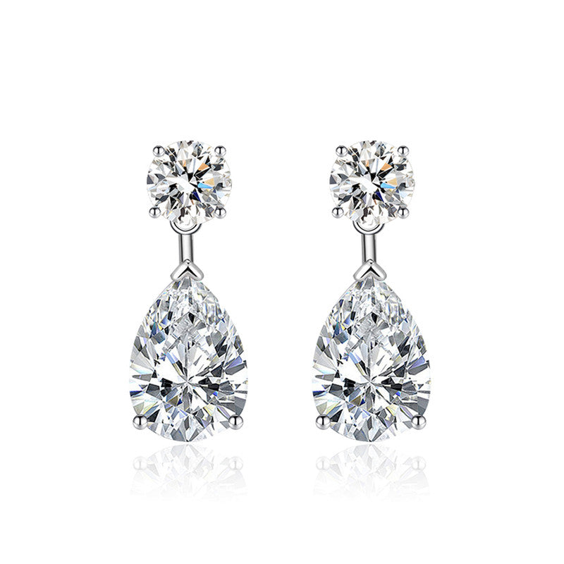 Crushed Ice Cut Cubic Zirconia Silver Plated Teardrop Shaped Drop Earrings