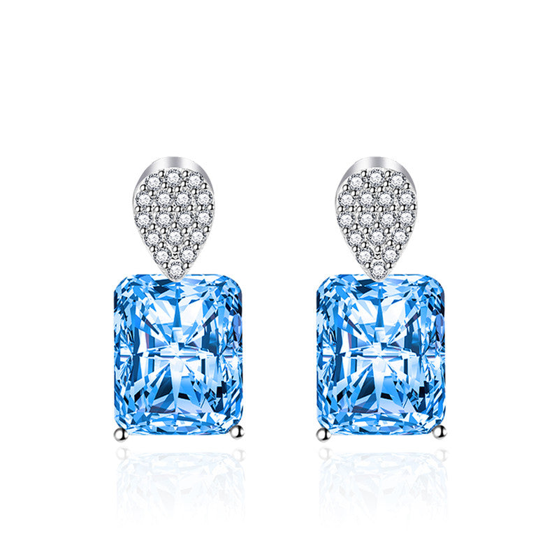 Crushed Ice Cut Cubic Zirconia Silver Plated Geometric Drop Earrings