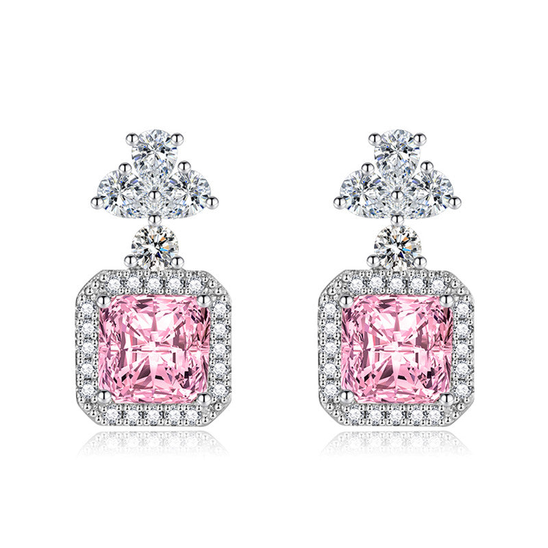 Crushed Ice Cut Cubic Zirconia Silver Plated Square Drop Earrings