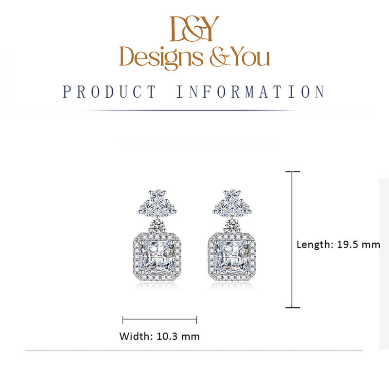 Crushed Ice Cut Cubic Zirconia Silver Plated Square Drop Earrings