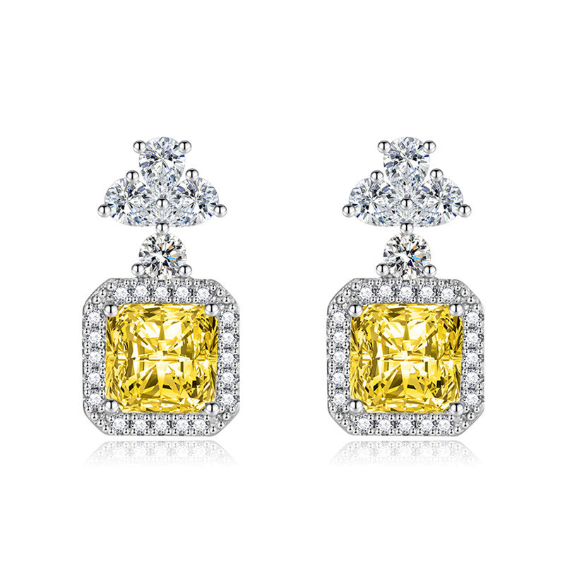 Crushed Ice Cut Cubic Zirconia Silver Plated Square Drop Earrings