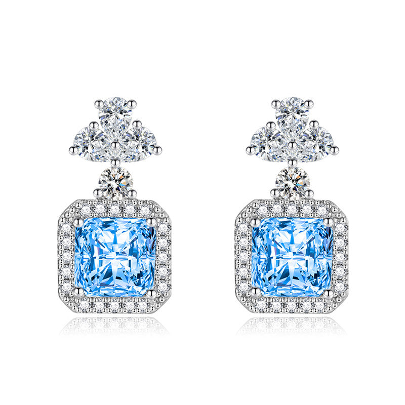 Crushed Ice Cut Cubic Zirconia Silver Plated Square Drop Earrings