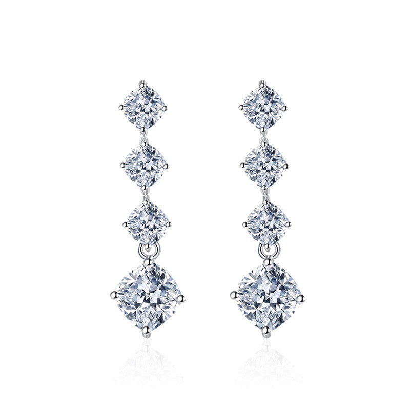 Crushed Ice Cut Cubic Zirconia Silver Plated Square Drop Earrings