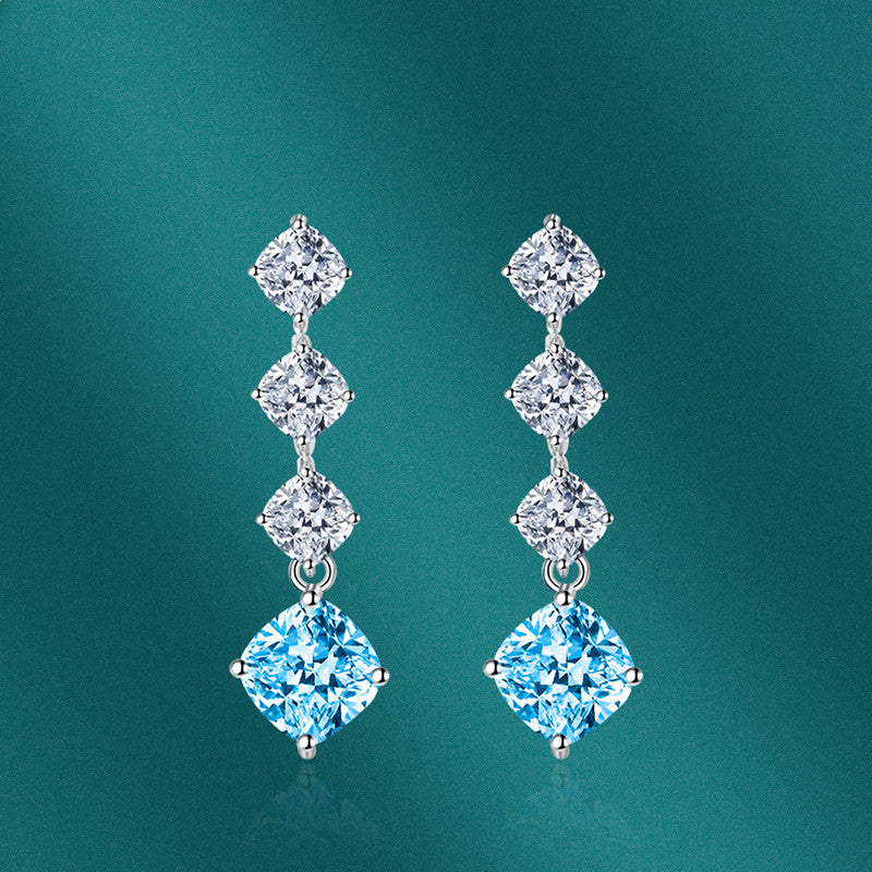 Crushed Ice Cut Cubic Zirconia Silver Plated Square Drop Earrings