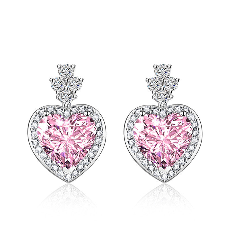 Crushed Ice Cut Cubic Zirconia Silver Plated Heart Shaped Drop Earrings